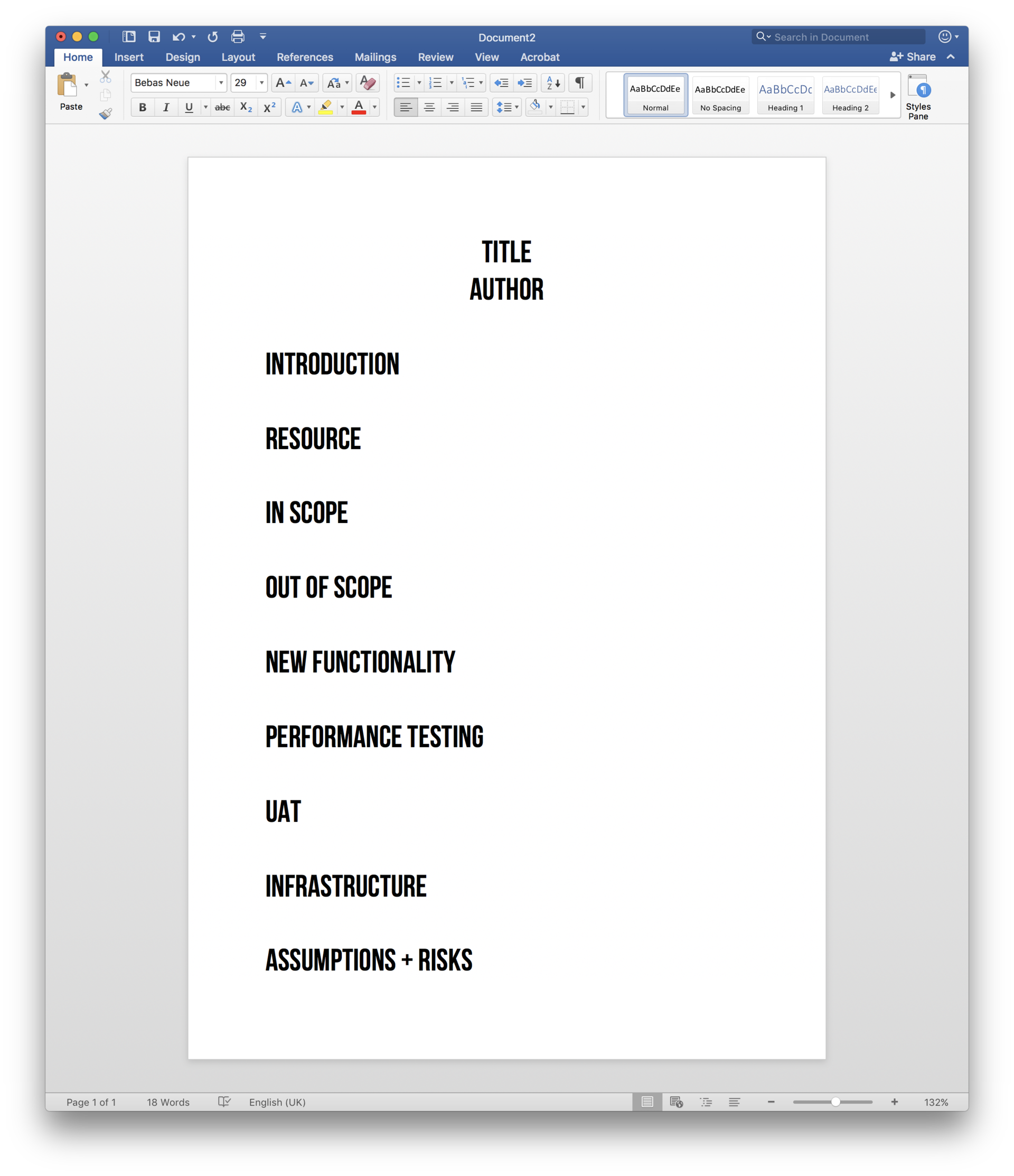 The One Page Test Plan MoT